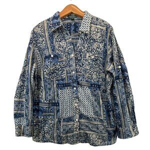 Lauren Ralph Lauren Blue and White Button Down Shirt